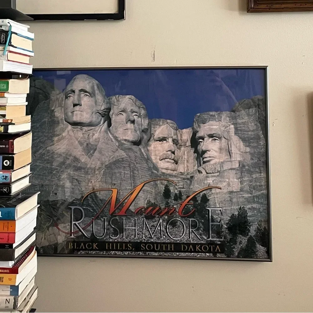 Mount Rushmore Framed Wall Art Blue & Gray with Silver Metal Framenl 19.5”x26””